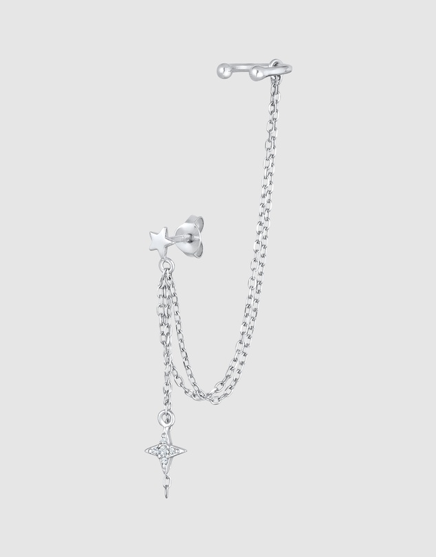 Elli Jewelry - Star Crystal Chain Stud Earrings in 925 Silver