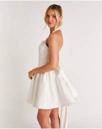 Six Stories - Halter Neck Bow Back Volume Mini Dress