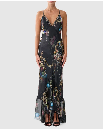 Camilla - V Neck Slip Dress with Flounce Hem