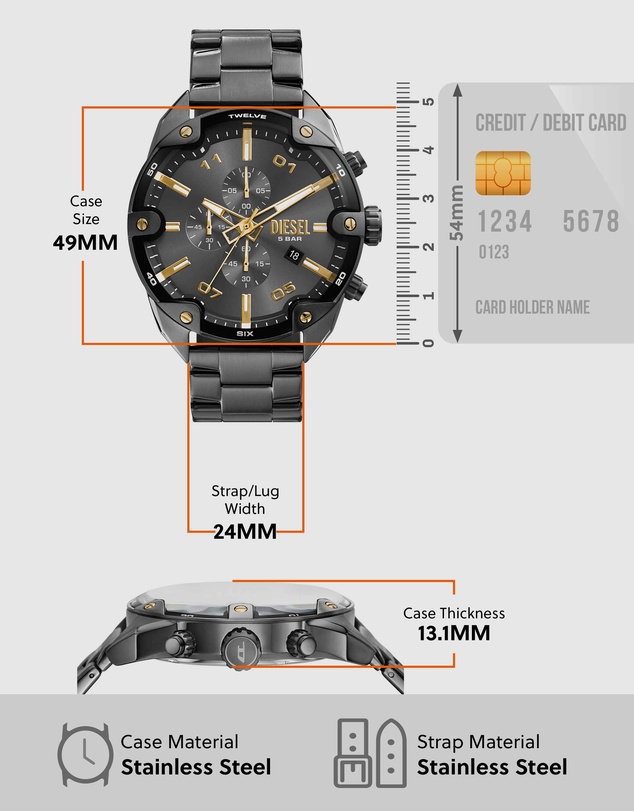 Diesel - Spiked Gun-Metal Chronograph Watch