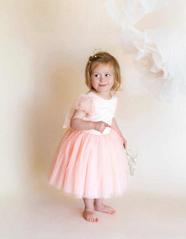 Bebe by Minihaha - Peach Spot Puff Sleeve Dress With Back Bow