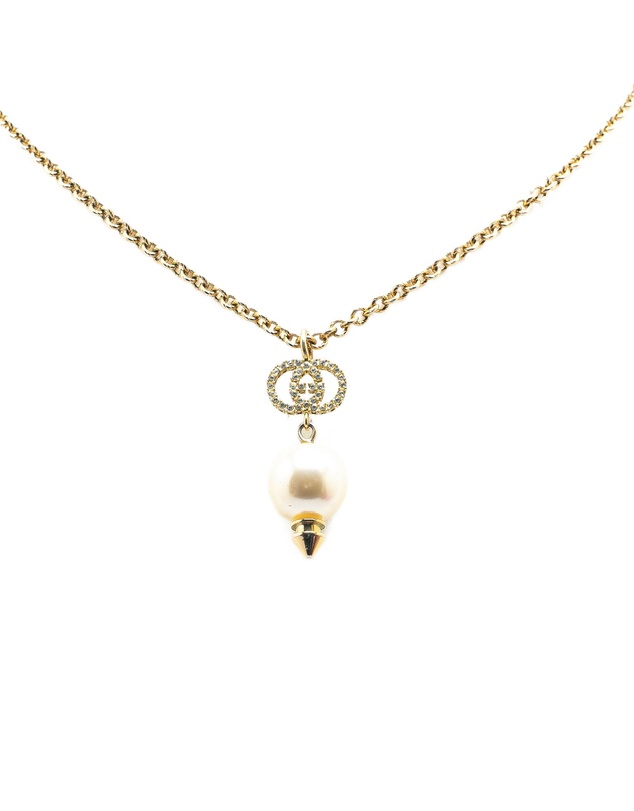 Pre-Loved by Azura Reborn - Pre-Loved Gold Plated GG Faux Pearl Drop Pendant Necklace