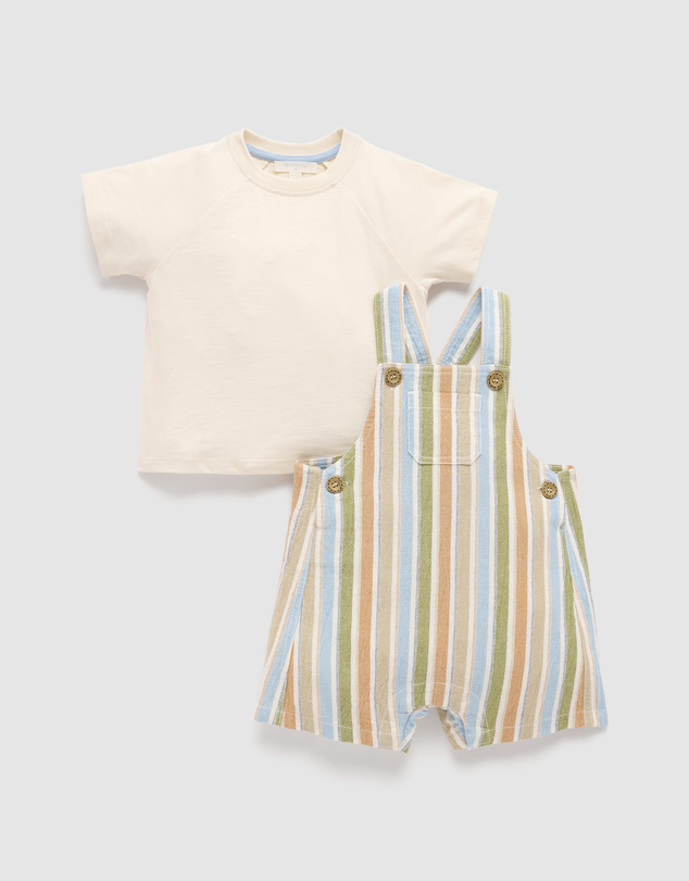 Purebaby - Striped Overall Set-Kids-Babies