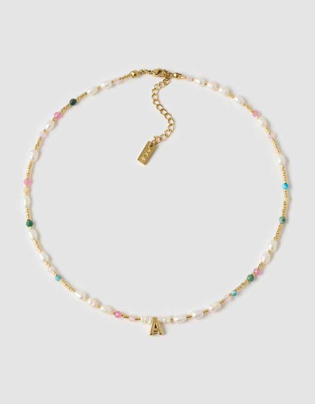 Arms Of Eve - Beaded Gemstone and Pearl Initial Necklace