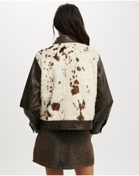 Cotton On - Cow Print Faux Fur Jacket