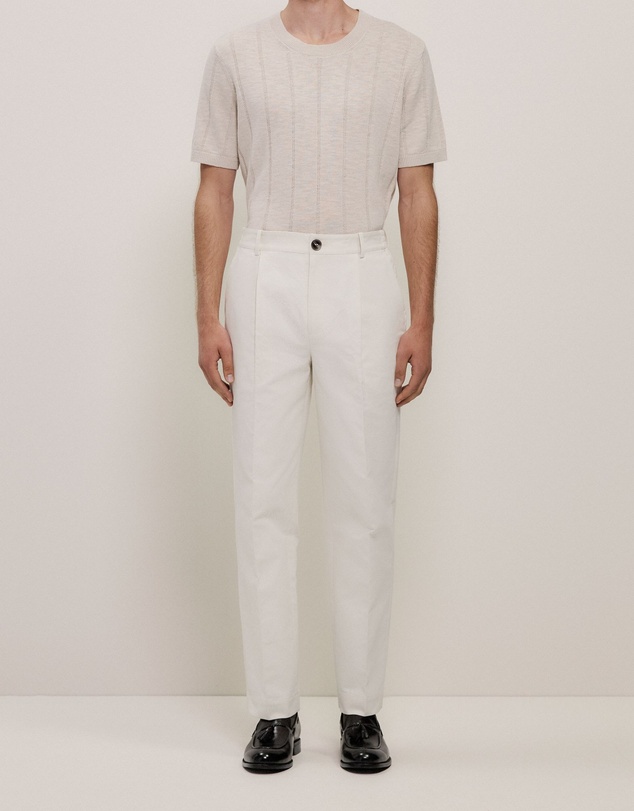 Trenery - Cotton Blend Pleat Front Pant in Parchment