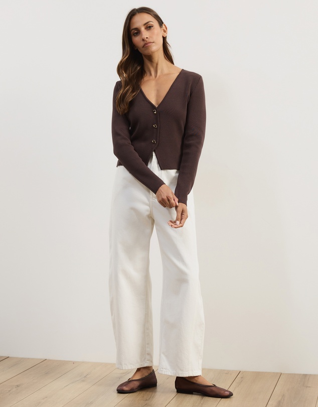 Atmos&Here - Emmi Structured Knit Cardigan Compact Knit with Gold Button