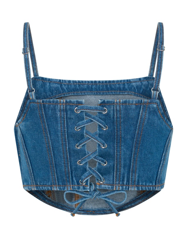 ONE TEASPOON - Honey Rider Bustier Crop Denim Top - Pacifica Blue