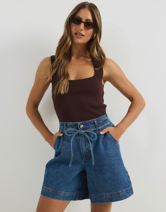 Atmos&Here - Selena Bermuda Denim Shorts With Belt