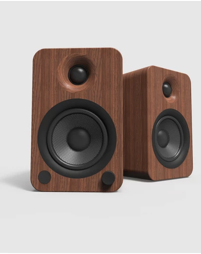 iWorld - Kanto YU4 140W Powered Bookshelf Speakers with Bluetooth and Phono Preamp - Pair, Walnut