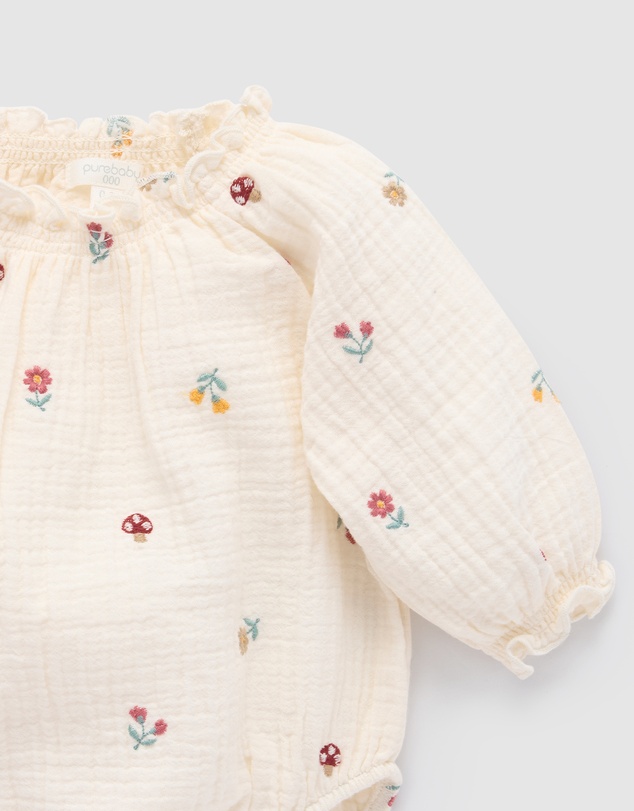 Purebaby - Embroidered Bodysuit -Kids-Babies