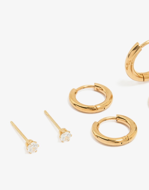 Lovisa - Waterproof Gold Plated Stainless Steel Cubic Zirconia Stud Earrings 4-Pack