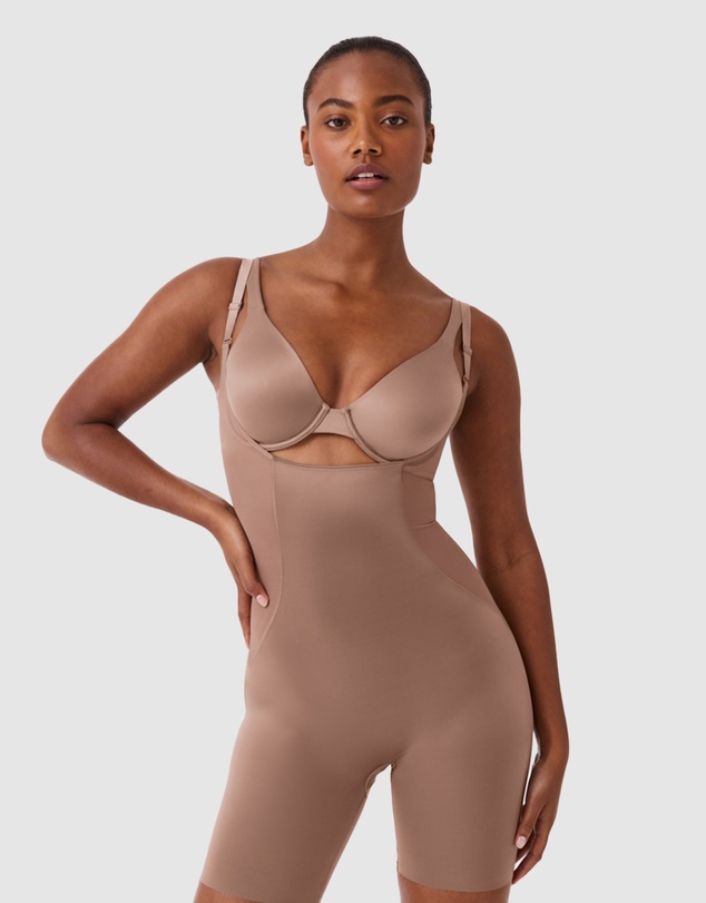Spanx - SHAPING SATIN-Open-Bust Mid-thigh Bodysuit