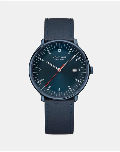 Mondaine - Mondaine Doppio Blue Vegan Leather 41mm Watch