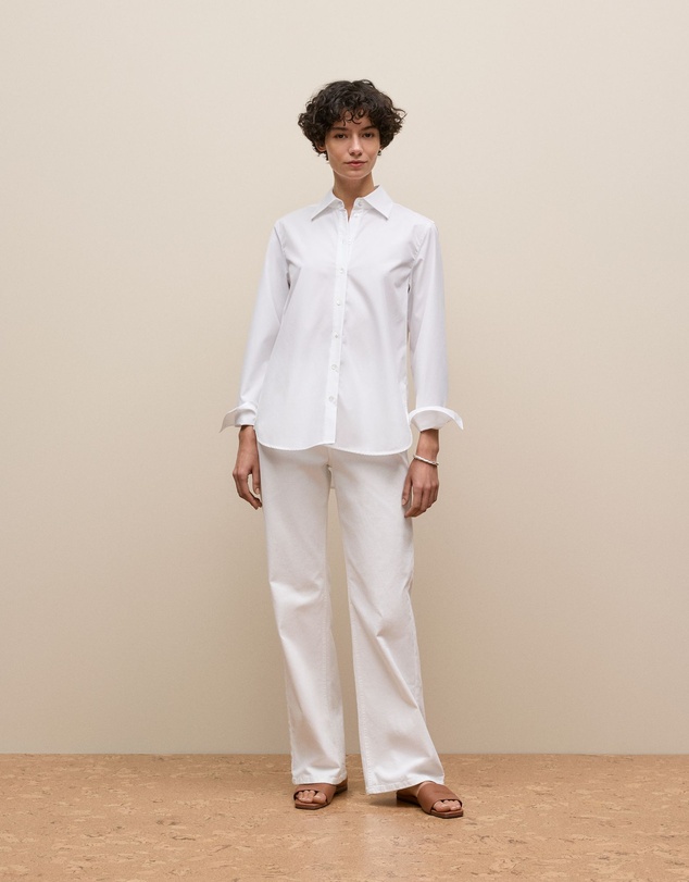 Trenery - Cotton Poplin Long Sleeve Shirt in White