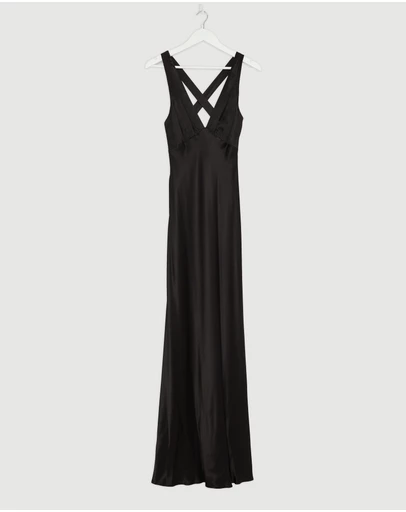 Revibe - Repaired Shona Joy La Lune Plunged Cross Back Maxi Dress - AU 6