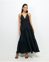 AERE - Ivara V-Neck Tiered Maxi Dress