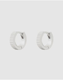 Wanderlust + Co - Ribbed Bar Silver 8mm Baby Huggie Earrings