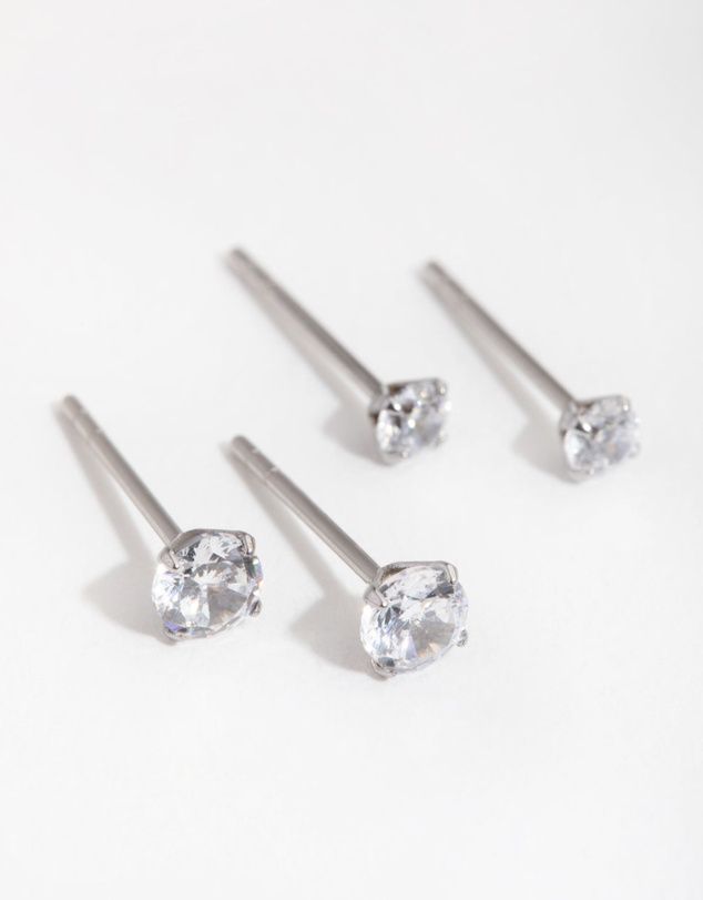 Lovisa - Surgical Steel Round Cubic Zirconia Pack Stud Earrings