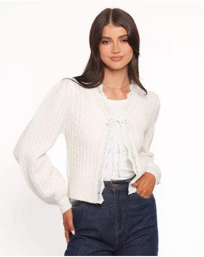 Petal & Pup - Silvie Lace Front Tie Cardigan - Cream
