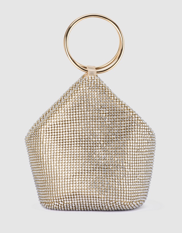 Olga Berg - Ellie Crystal Mesh Ring Handle Bag