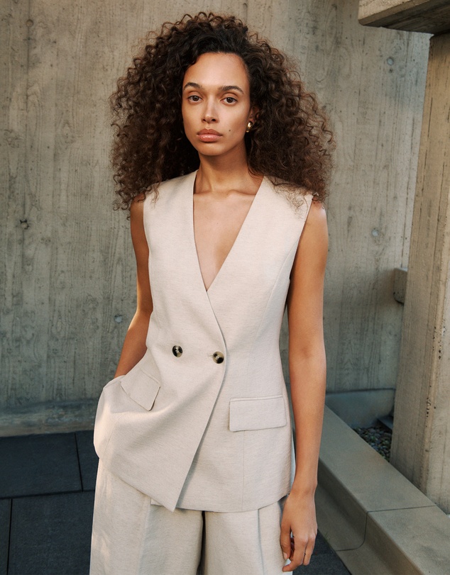 Trenery - Linen Blend Tailored Vest in Stone