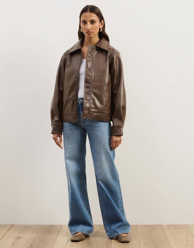 Atmos&Here - Renna Faux Leather Bomber Jacket
