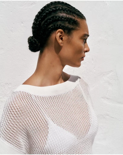 Trenery - Mercerised Cotton Open Knit T-shirt in Ivory