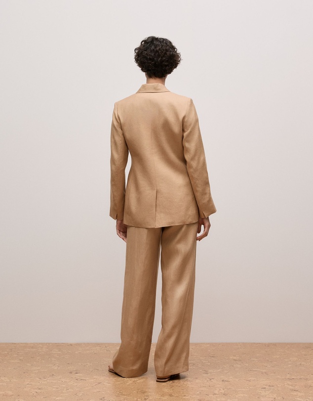 Trenery - Linen Twill Double Breasted Blazer in Light Camel