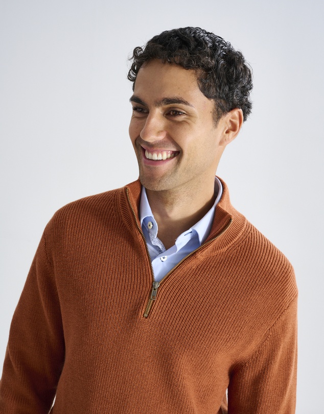 3 Wise Men - 3 Wise Men Frost Zip Neck Wool Blend Knit - Bronze