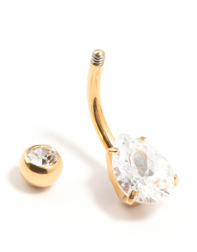 Lovisa - Gold Plated Titanium Round Bezel & Pear Belly Bar