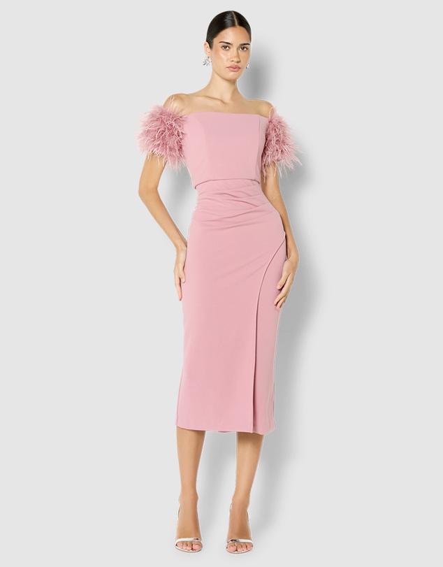 Montique - Enora Feather Trim Cocktail Dress