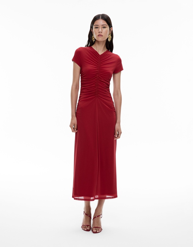 witchery mesh dress Painterly Check Ruched Cowl Mesh Dress - Women's Evening & Cocktail Dresses