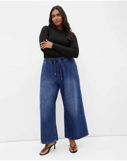 City Chic - Plus size Jorja Wide Leg Crop Denim Pant - mid wash