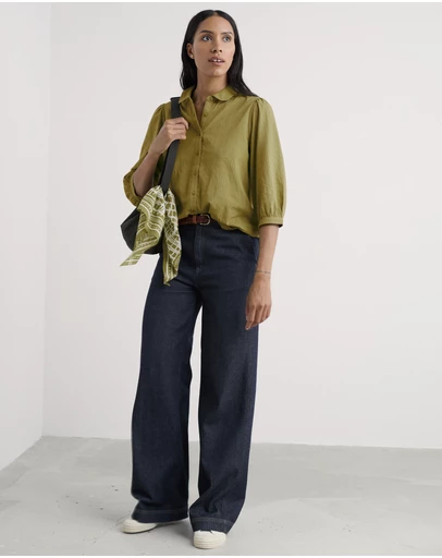 Seasalt - Seasalt Cornwall Green Hope Cottage Organic Cotton Check Blouse