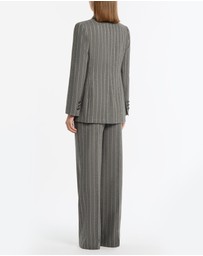 Carla Zampatti - Slate Italian Wool Pinstripe Wide Leg Pant