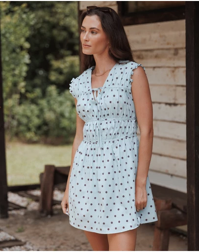 Petal & Pup - Pipper Mini Dress - Blue Polka Dot