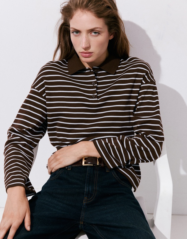 M.N.G - Contrasting Stripes Cotton Polo Shirt