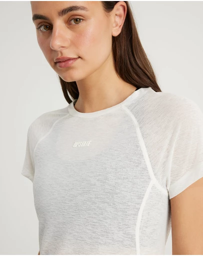 Upstate - Sheer Sport Mesh Panel Tee - Vintage White