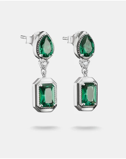 THOMAS SABO - THOMAS SABO Stud Earrings with Green Octagon Stones Silver