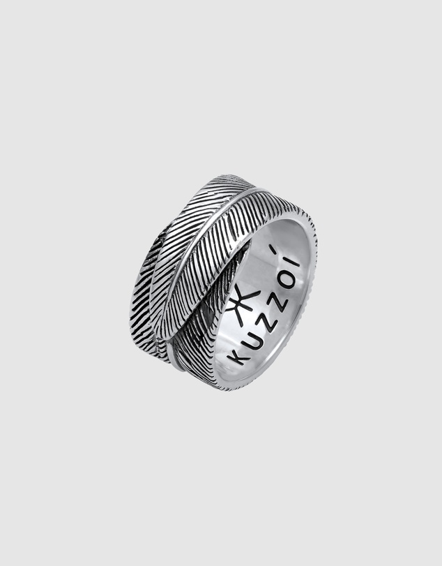 Kuzzoi - ICONIC EXCLUSIVE - Feather Band Ring in Oxidised 925 Sterling Silver