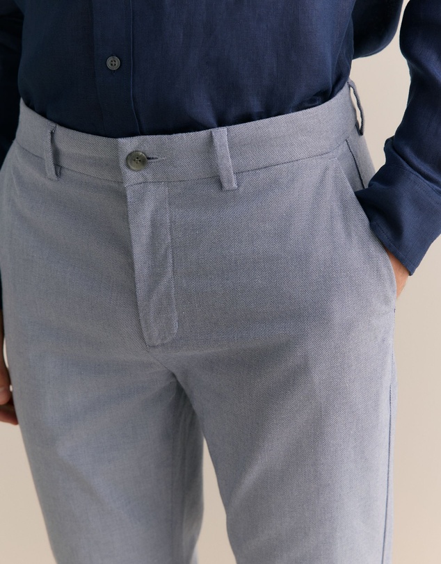 Trenery - Regular Fit Yarn Dyed Cotton Dobby Chino in Strong Blue