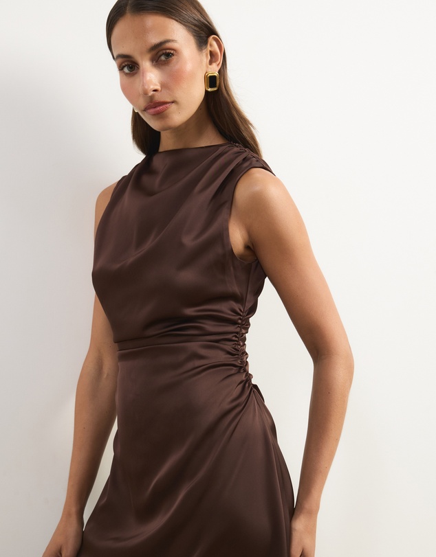 Atmos&Here - Quinn Satin Midi Dress With Lace Trim