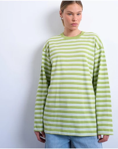 TOPSHOP - Stripe LS Slouchy Skater Tee