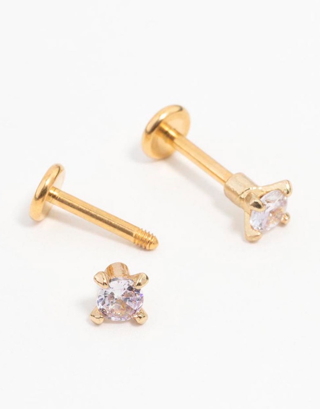 Lovisa - Gold Plated Surgical Steel Mini Cubic Zirconia Flat Back 2-Pack