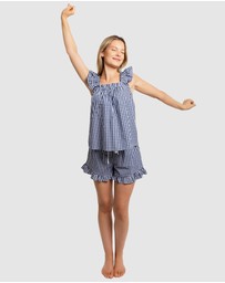 Sant And Abel - Women's Hepburn Gingham Navy Frill Tank PJ Set