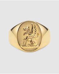 Nialaya Jewellery - Men's Stainless Steel Lion Crest Ring with Gold Plating