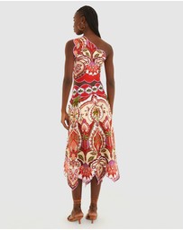 Farm Rio - Odara Red Scallops Midi Skirt