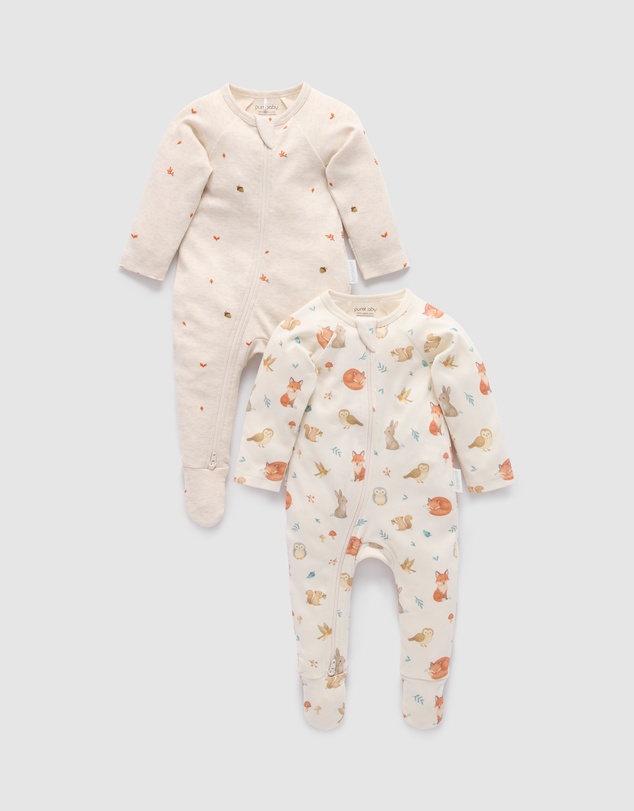 Purebaby - 2 Pack Zip Growsuit -Kids-Babies