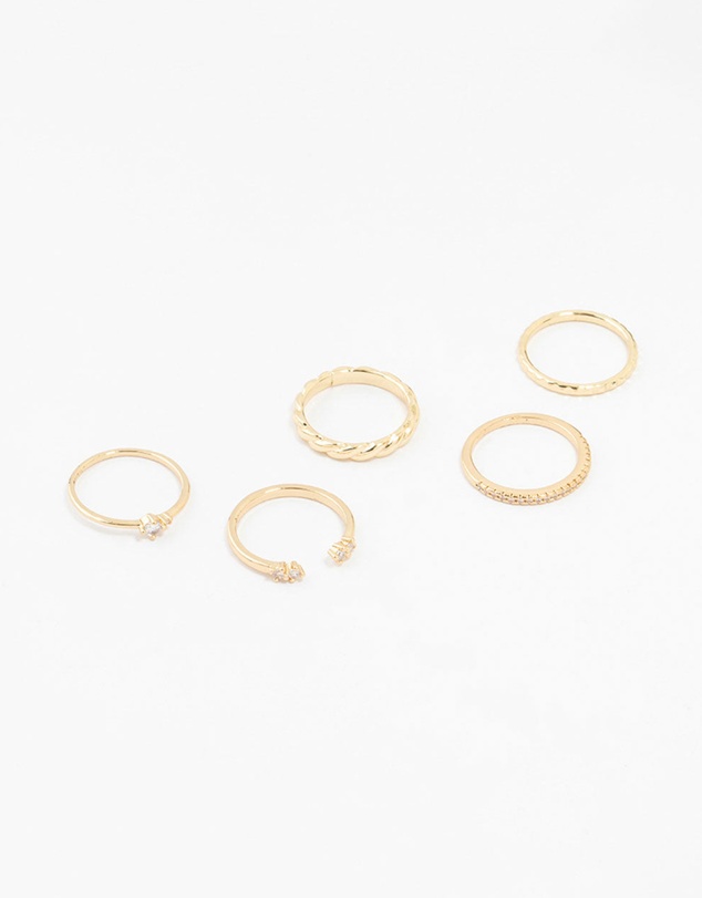 Lovisa - Gold Plated Dainty Diamante Rings 5-Pack